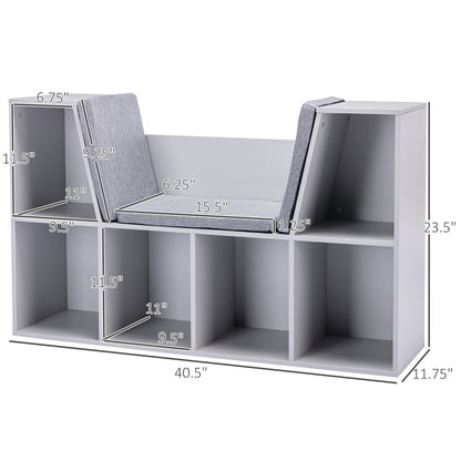6-Cubby Kids Bookcase - Reading Nook & Storage, Gray