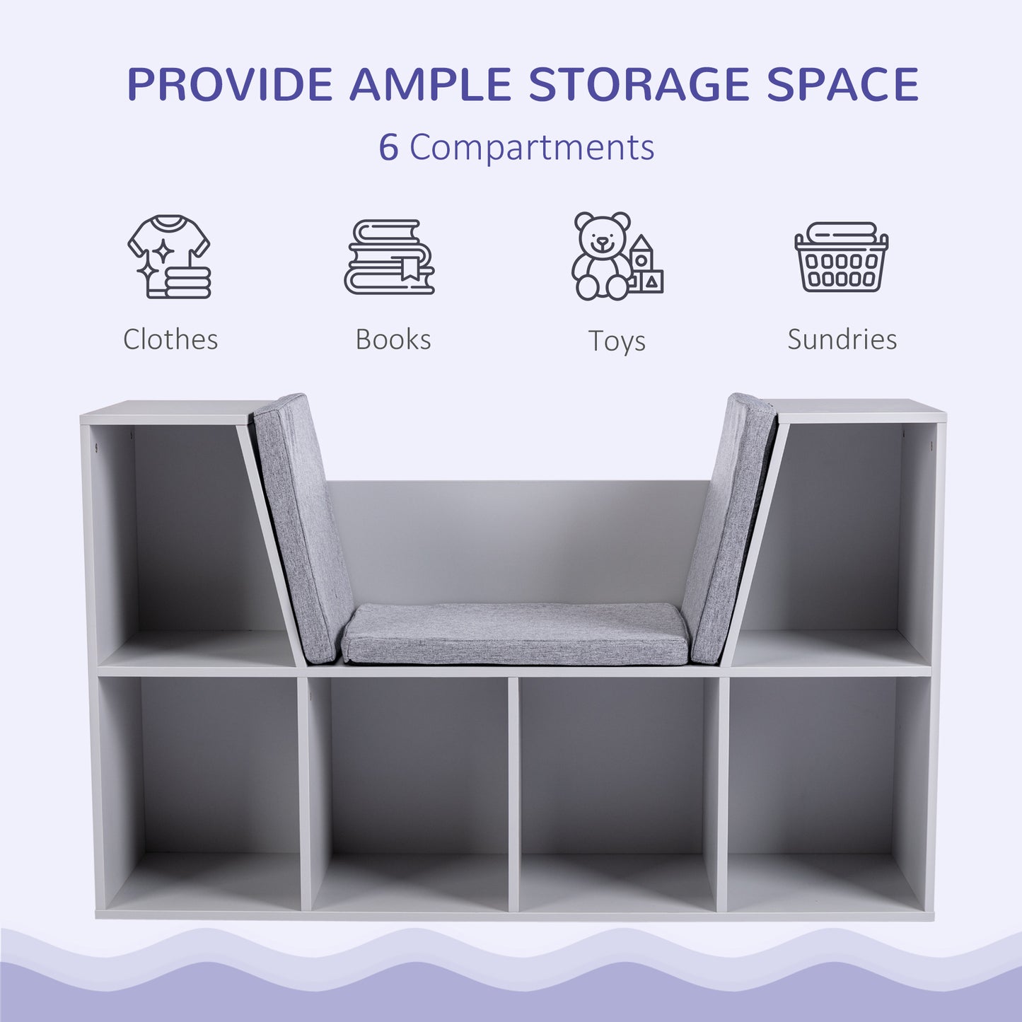 6-Cubby Kids Bookcase - Reading Nook & Storage, Gray
