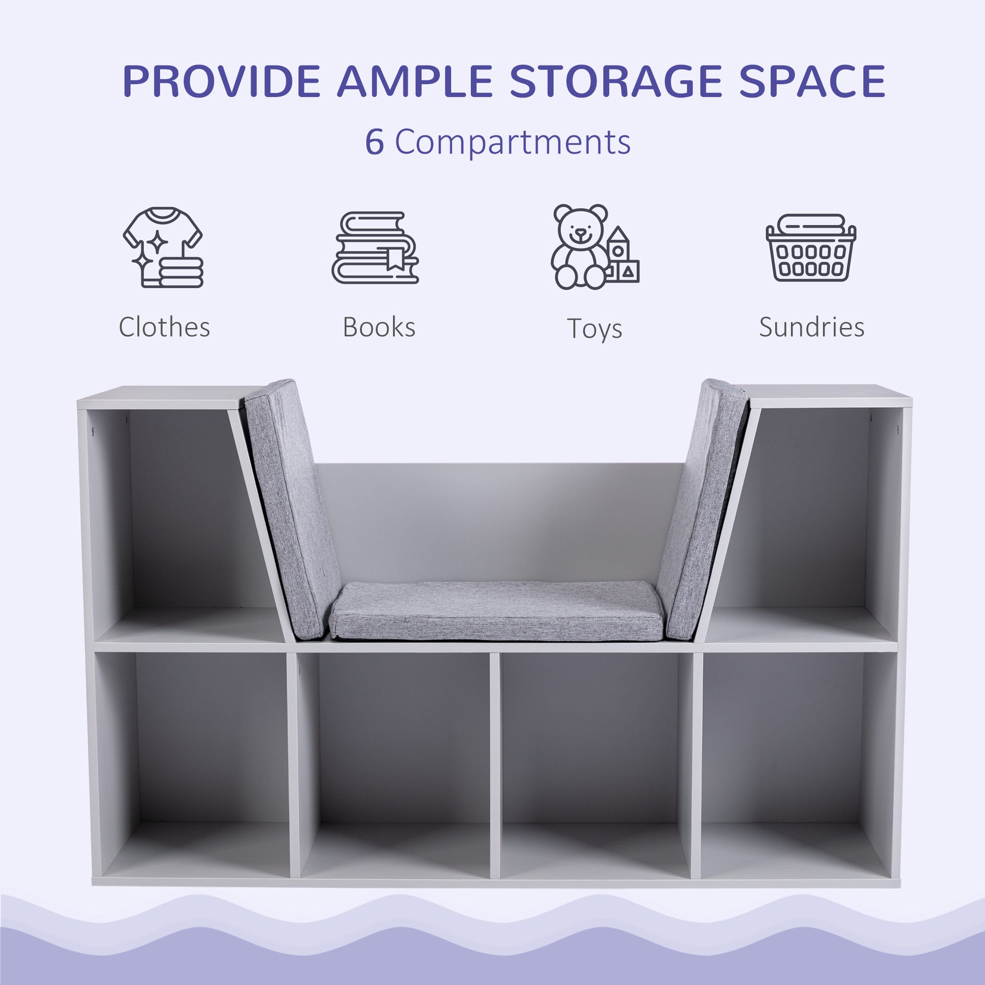 6-Cubby Kids Bookcase - Reading Nook & Storage, Gray