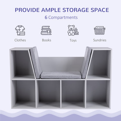 6-Cubby Kids Bookcase - Reading Nook & Storage, Gray