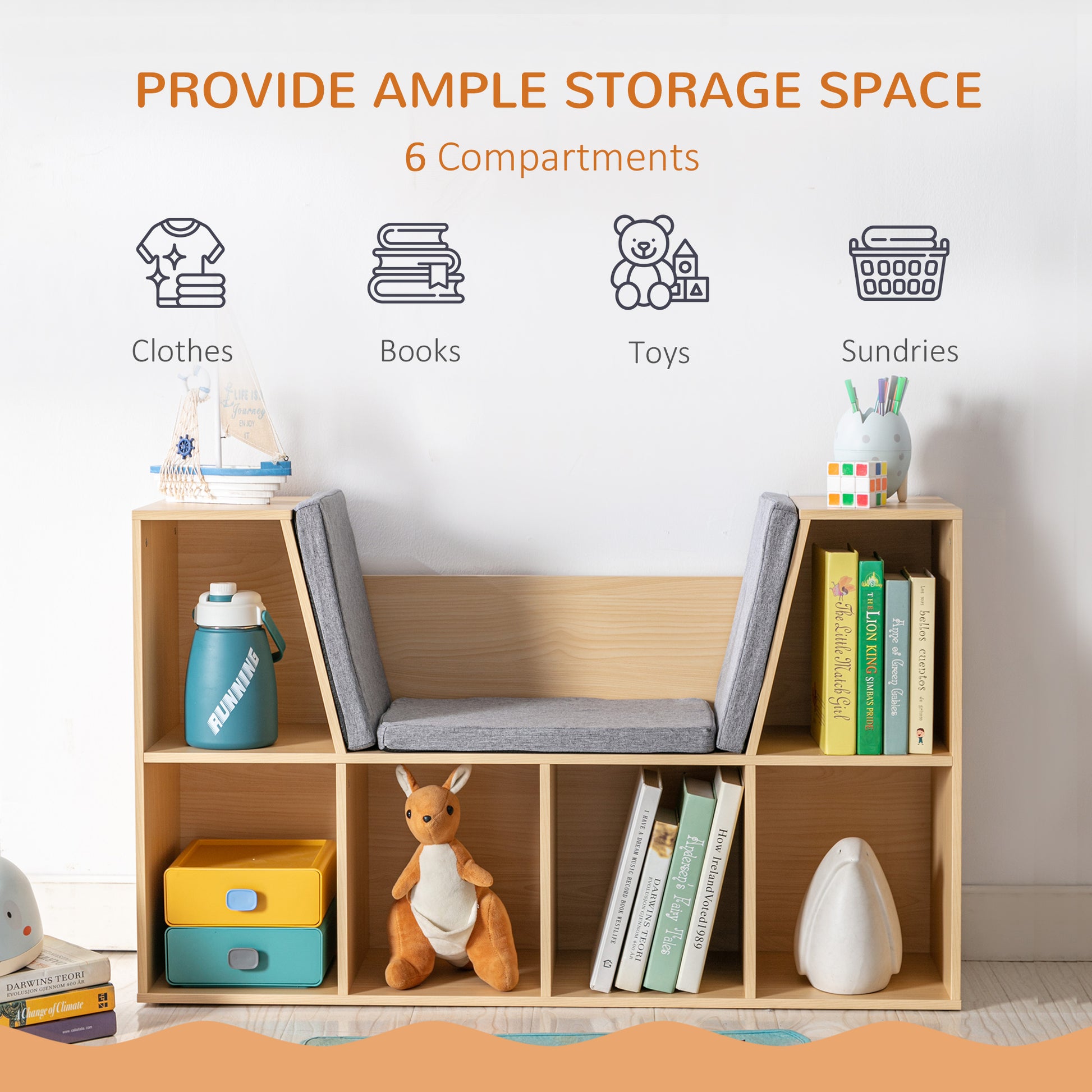 Natural MDF Kids Cube Storage with Reading Nook and Seat