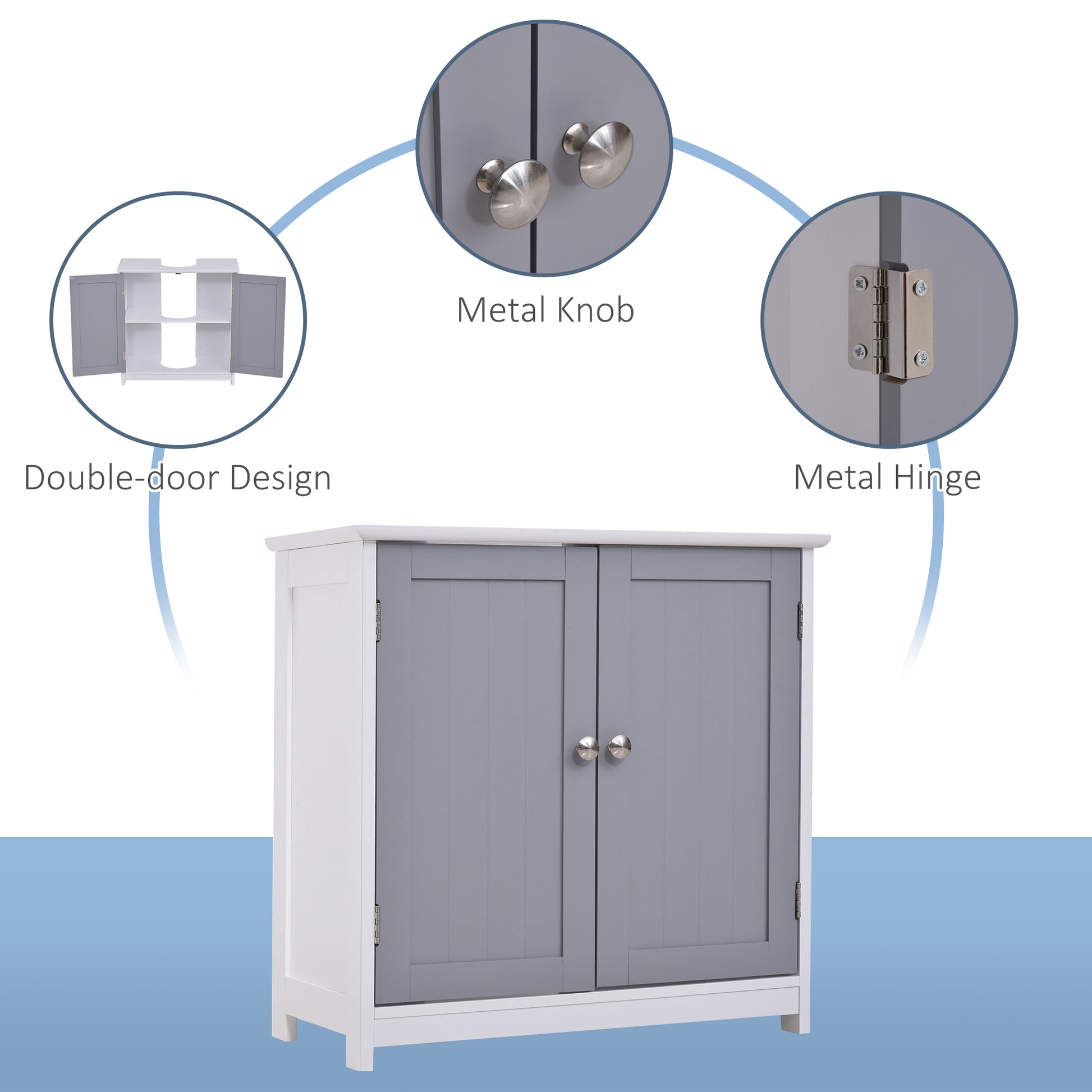 Under Sink Bathroom Cabinet - White+Gray MDF Storage