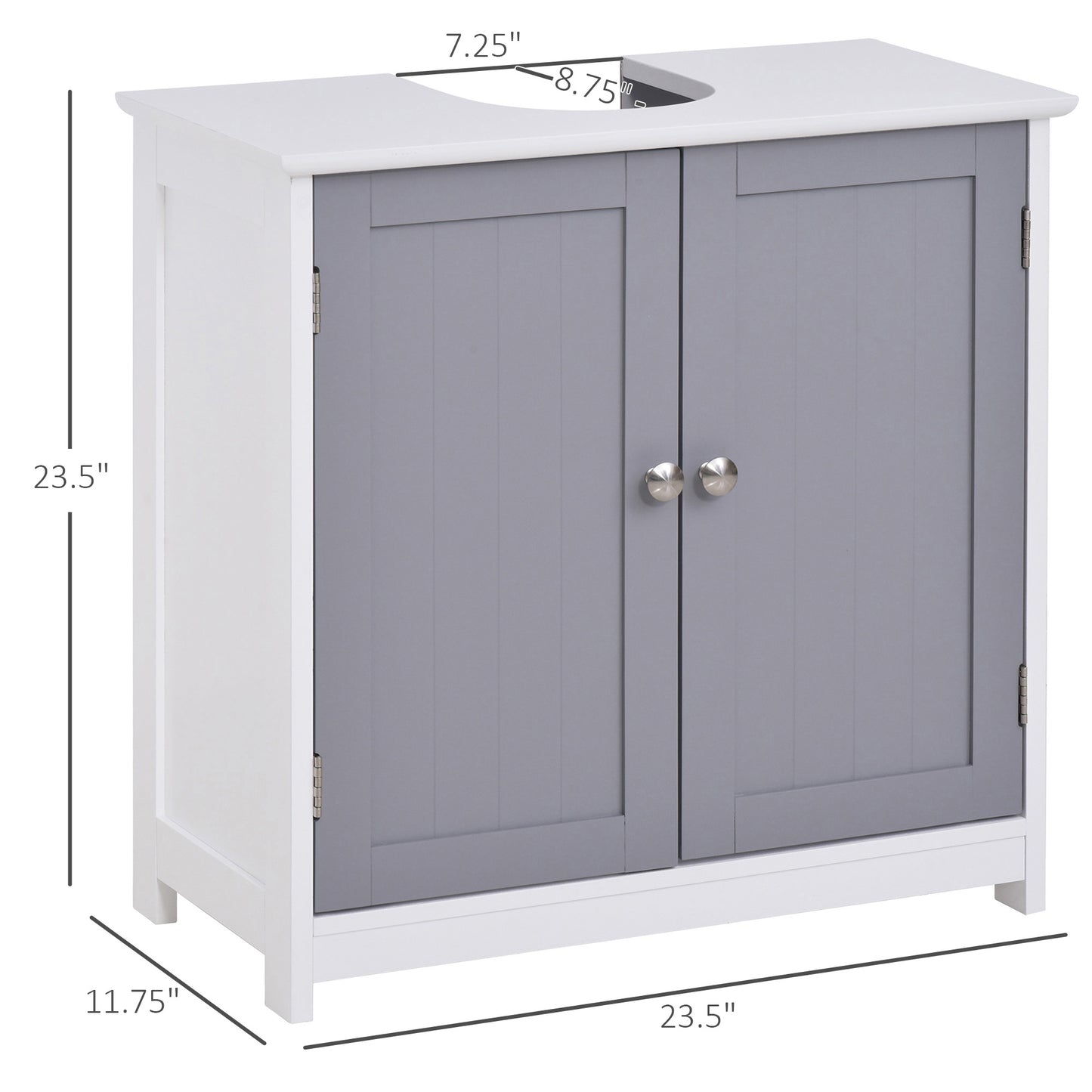 Under Sink Bathroom Cabinet - White+Gray MDF Storage