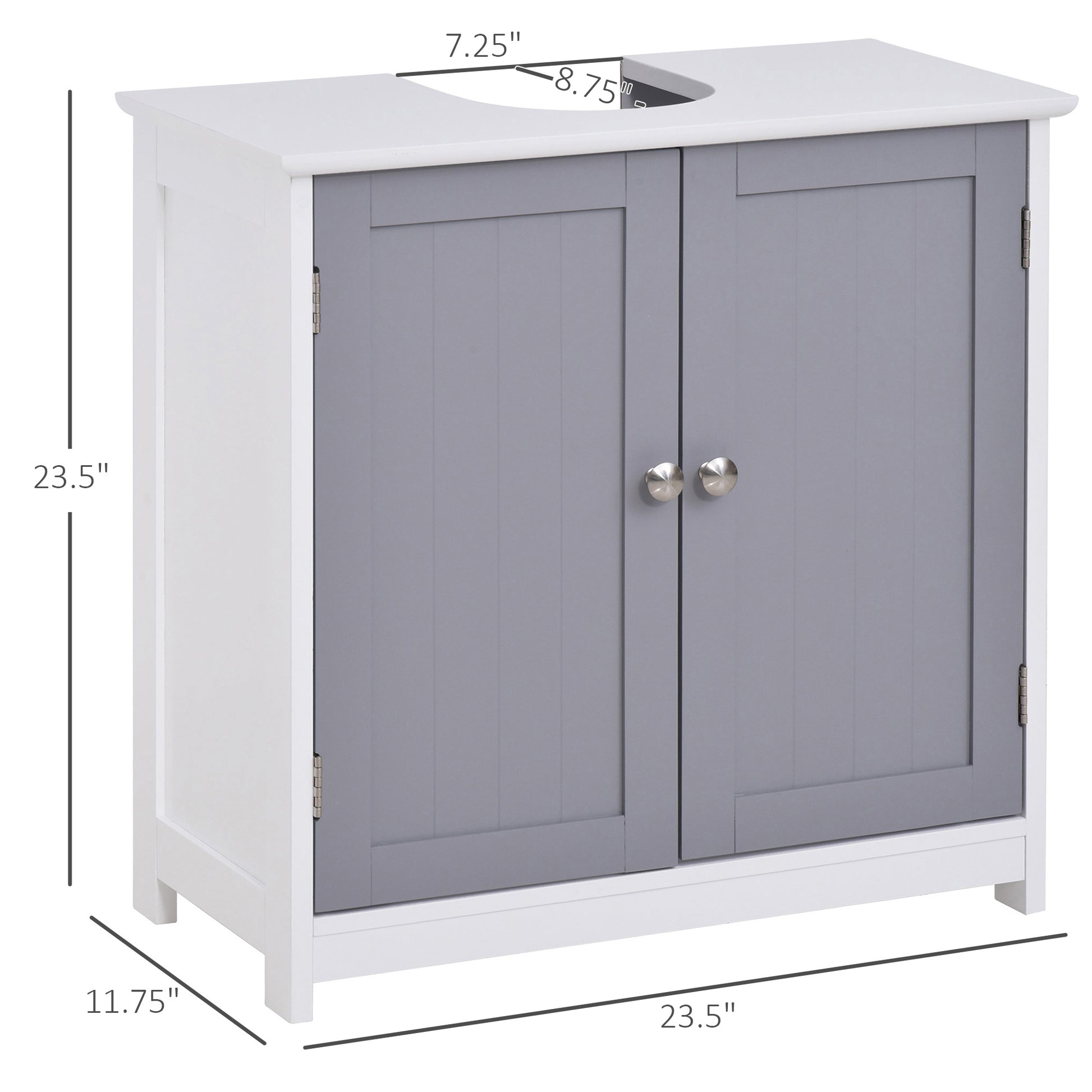 Under Sink Bathroom Cabinet - White+Gray MDF Storage