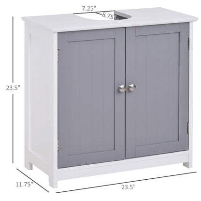 Under Sink Bathroom Cabinet - White+Gray MDF Storage