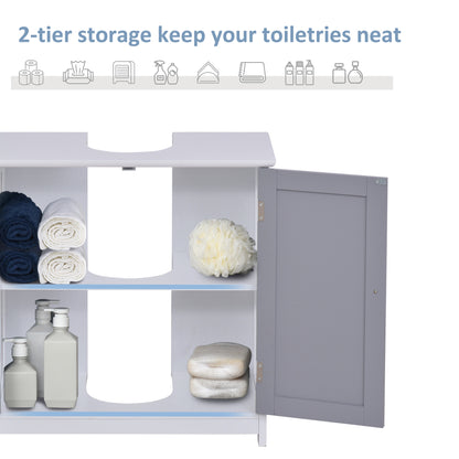 Under Sink Bathroom Cabinet - White+Gray MDF Storage