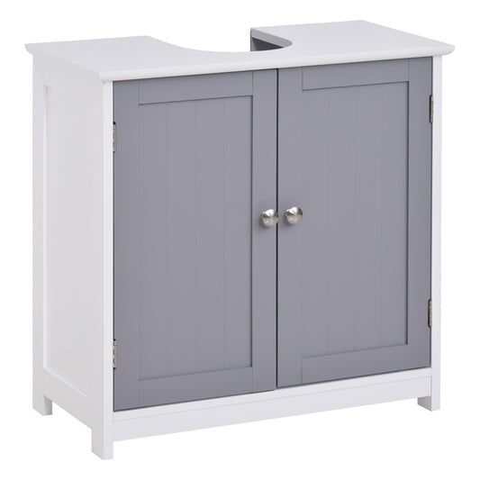 kleankin Pedestal Sink Storage Cabinet, Vanity Base Cabinet, Under Sink Bathroom Cabinet with U-shape Cut-Out and Adjustable Internal Shelf, White and Gray