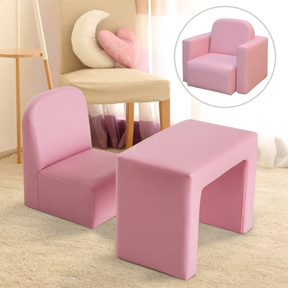 Pink 2-in-1 Kids Sofa Convertible Chair Table Set