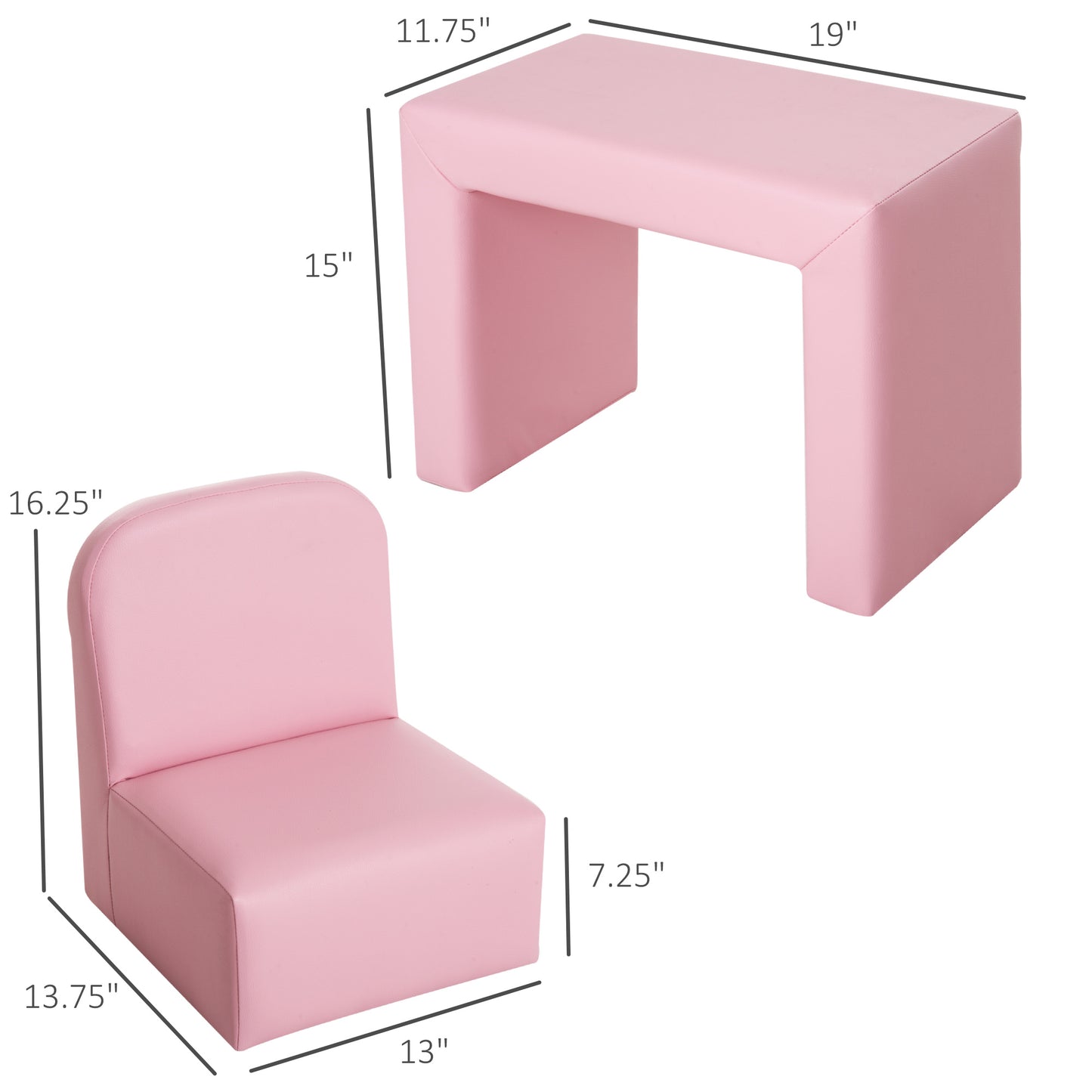 Pink 2-in-1 Kids Sofa Convertible Chair Table Set