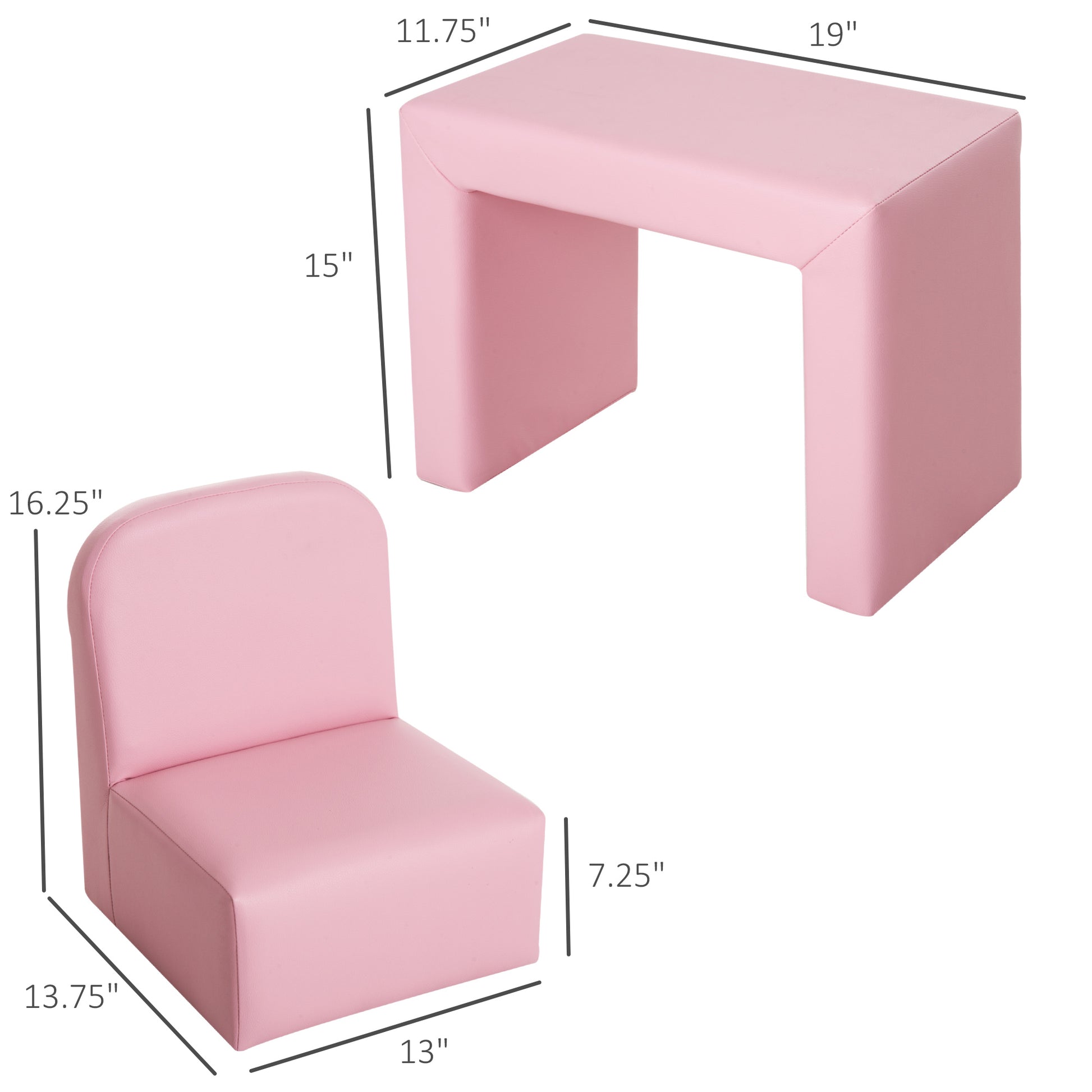 Pink 2-in-1 Kids Sofa Convertible Chair Table Set