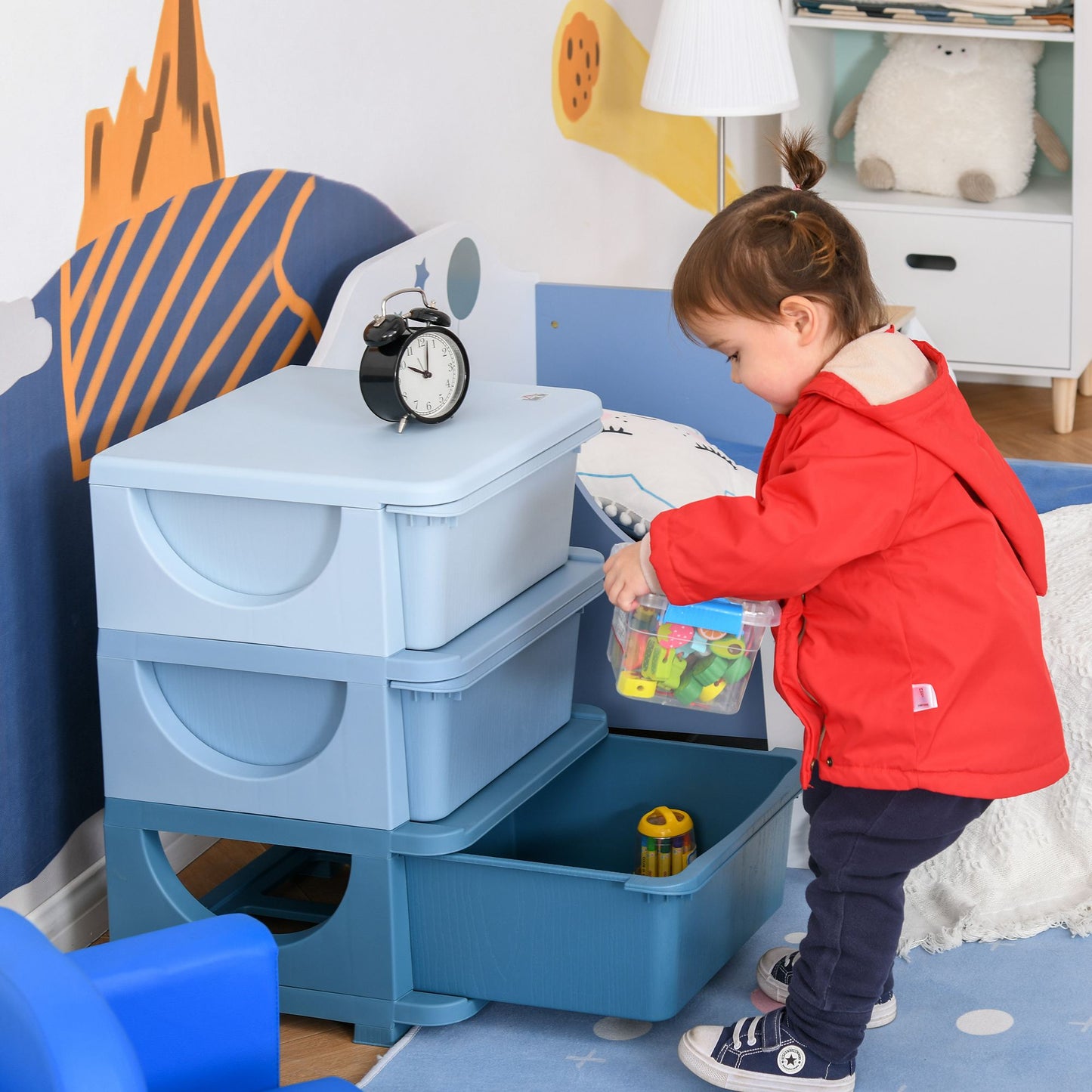 3-Tier Kids Storage Unit - Blue Polypropylene