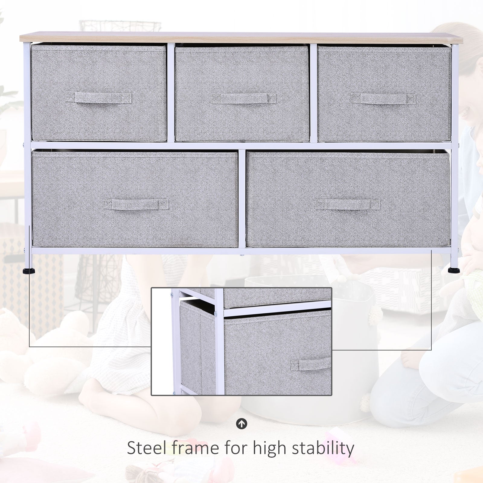 Grey Steel 5-Drawer Dresser - Bedroom Storage Tower for Living Room