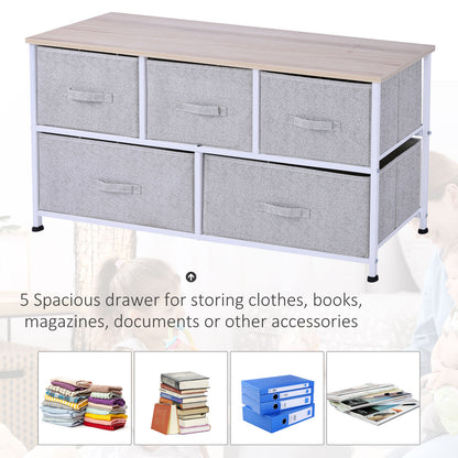 Grey Steel 5-Drawer Dresser - Bedroom Storage Tower for Living Room