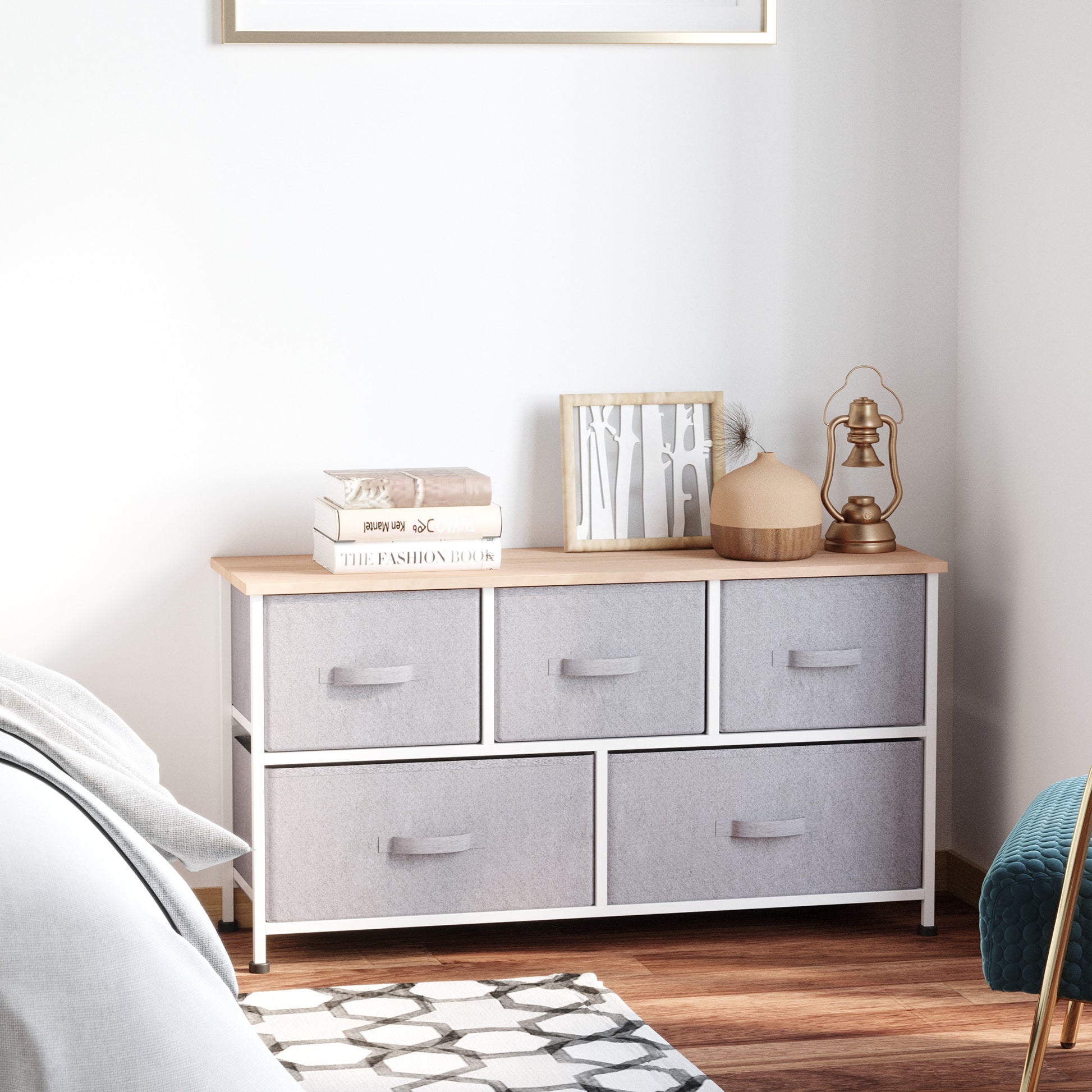Grey Steel 5-Drawer Dresser - Bedroom Storage Tower for Living Room