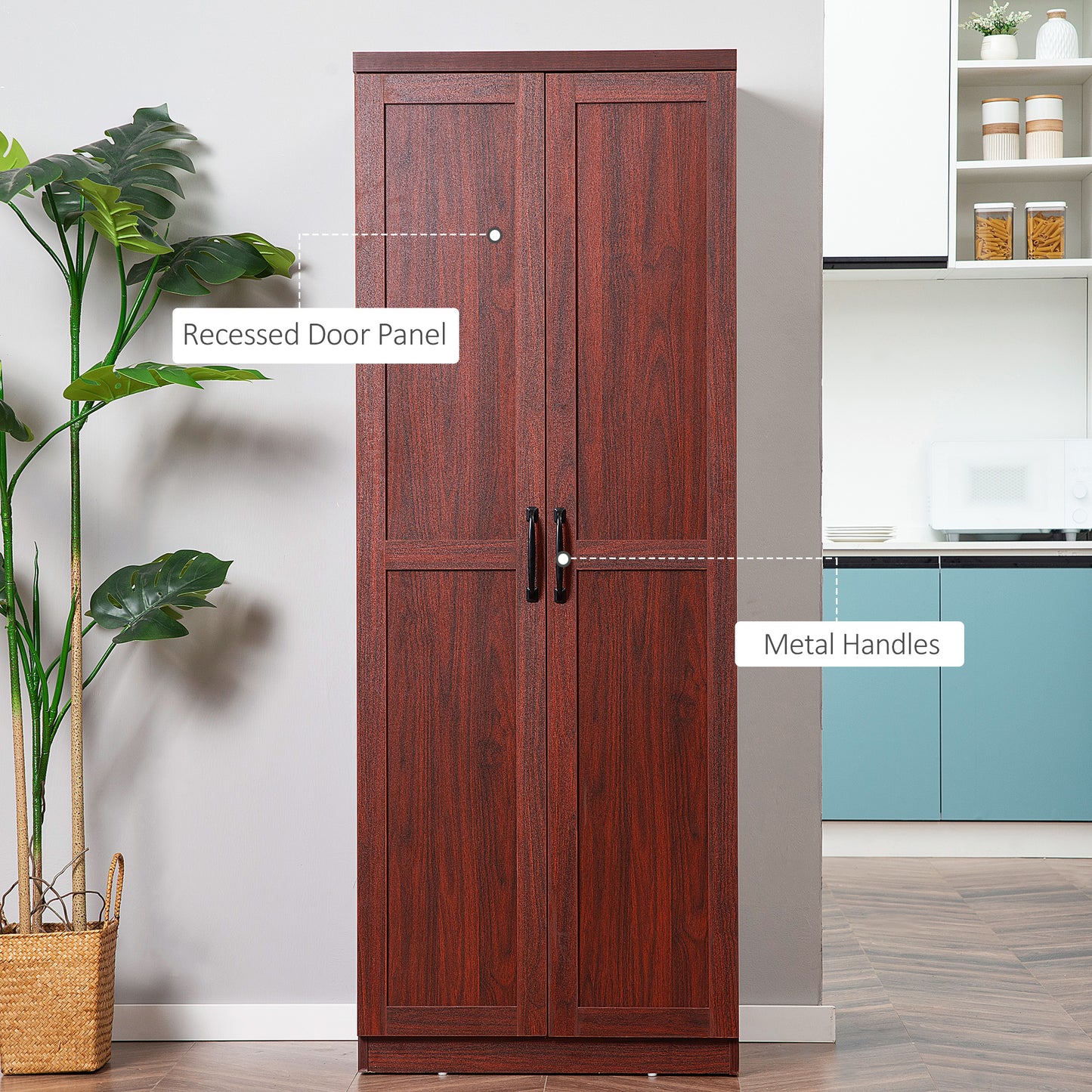 Espresso 63" Kitchen Pantry Cabinet - 2 Door Storage