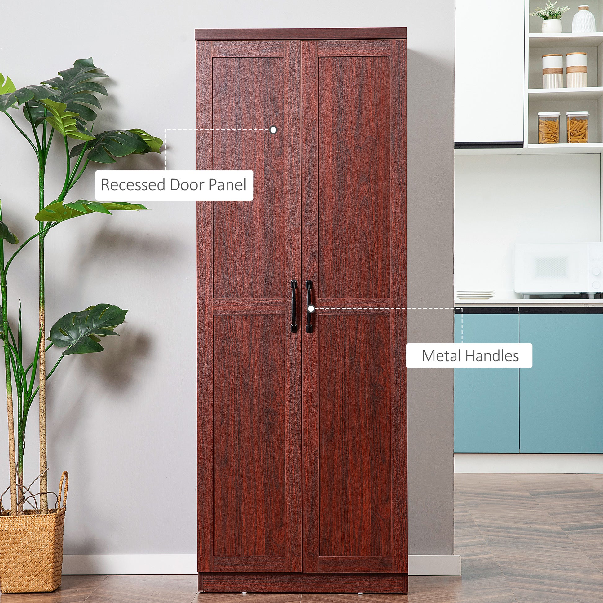 Espresso 63" Kitchen Pantry Cabinet - 2 Door Storage