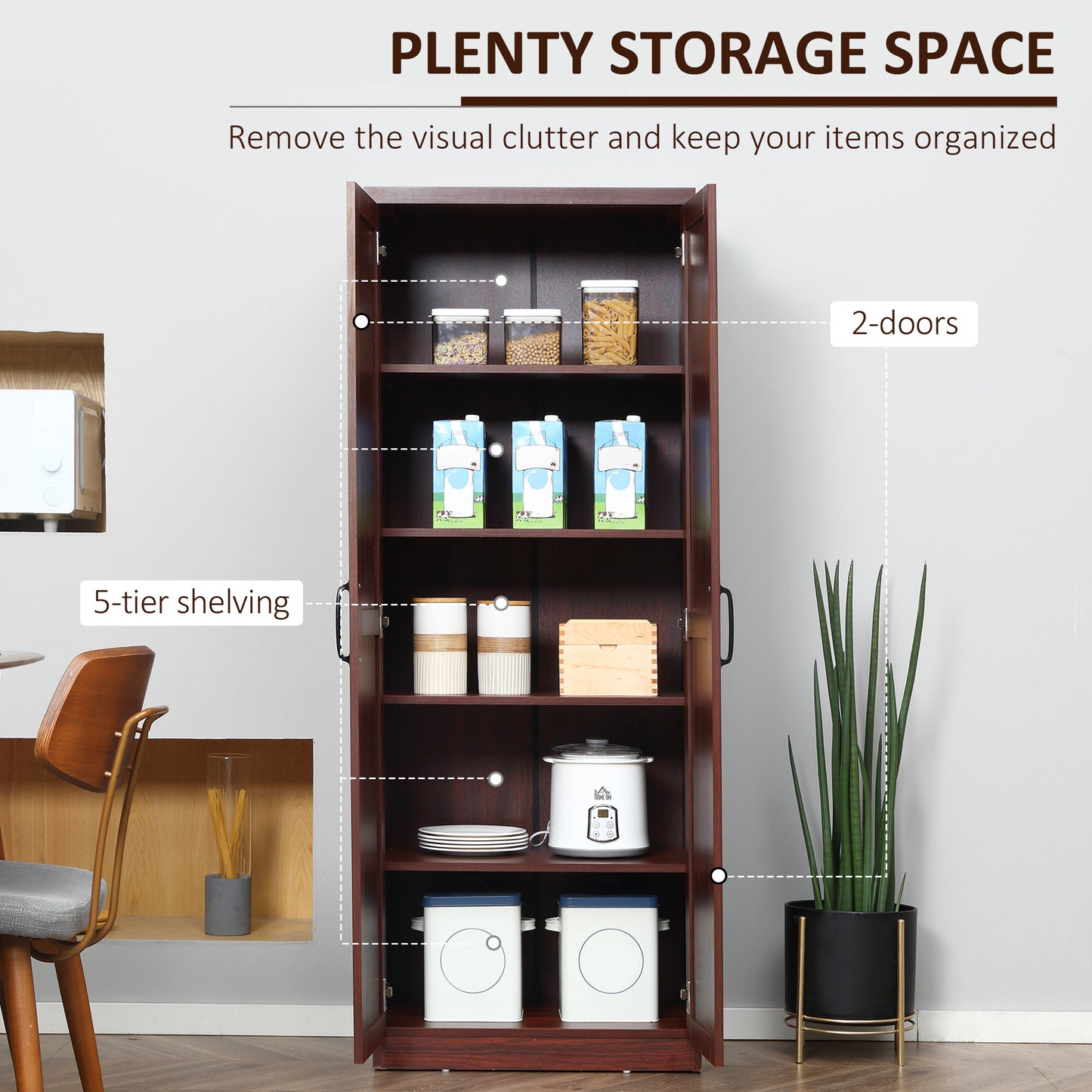 Espresso 63" Kitchen Pantry Cabinet - 2 Door Storage