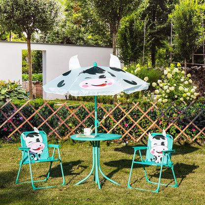 White Metal Kids Outdoor Picnic Table Set with Adjustable Umbrella