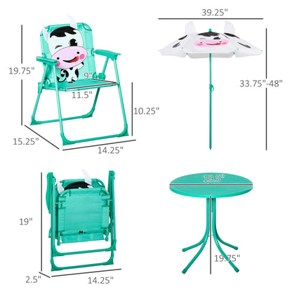 White Metal Kids Outdoor Picnic Table Set with Adjustable Umbrella