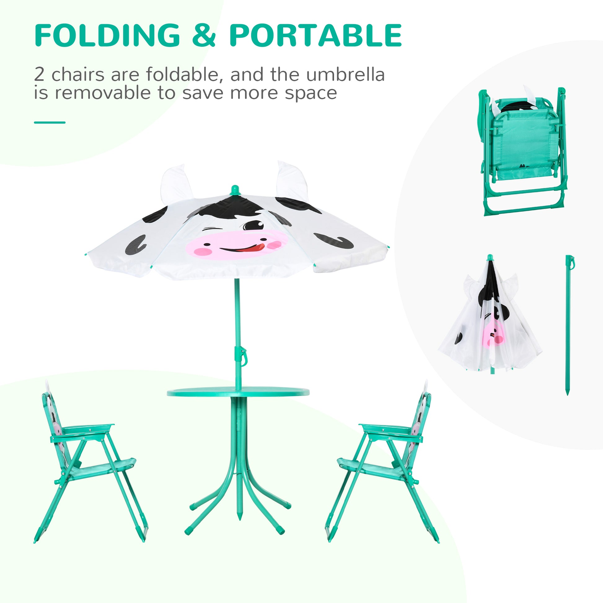 White Metal Kids Outdoor Picnic Table Set with Adjustable Umbrella