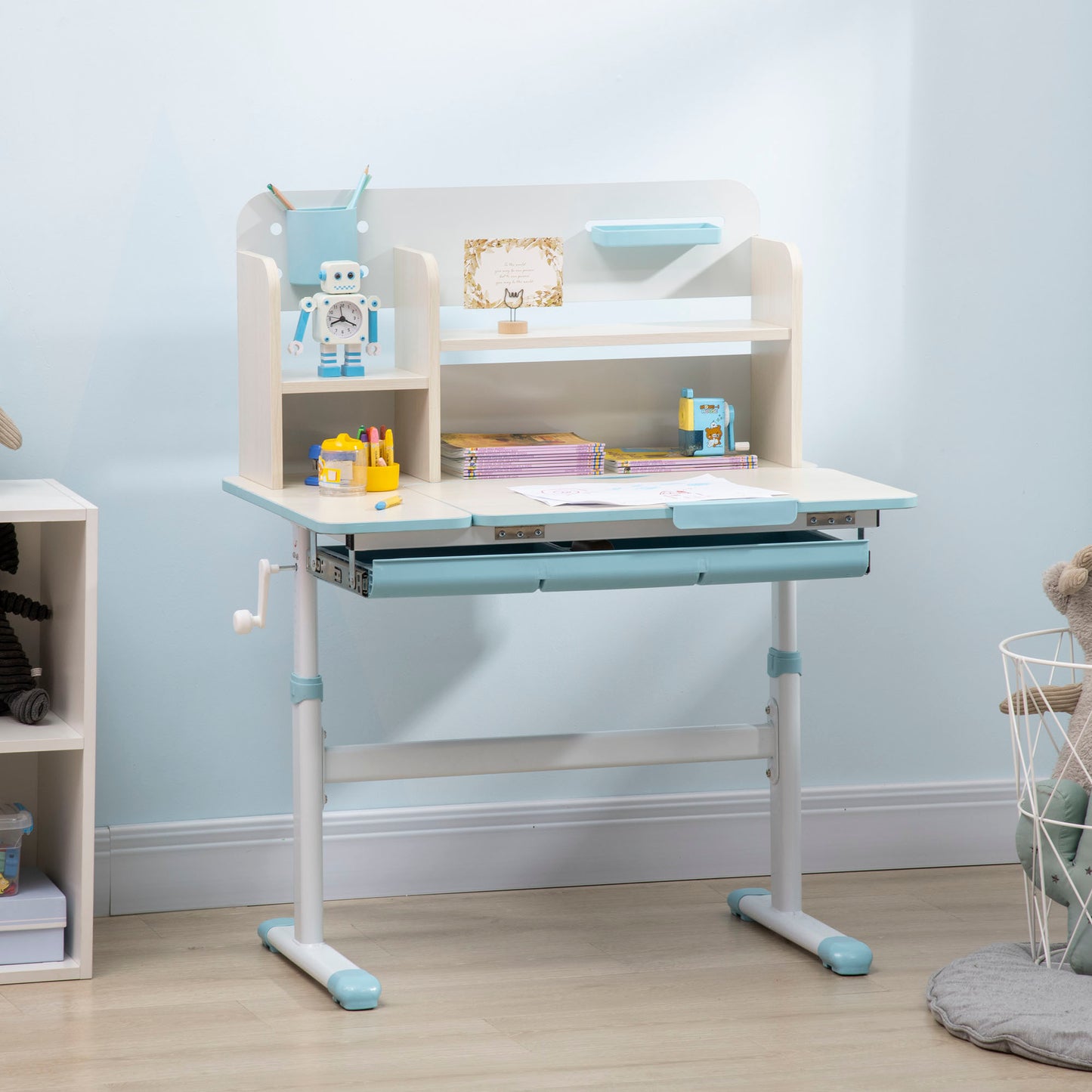 Wooden Kids Study Desk - Height Adjustable, Blue