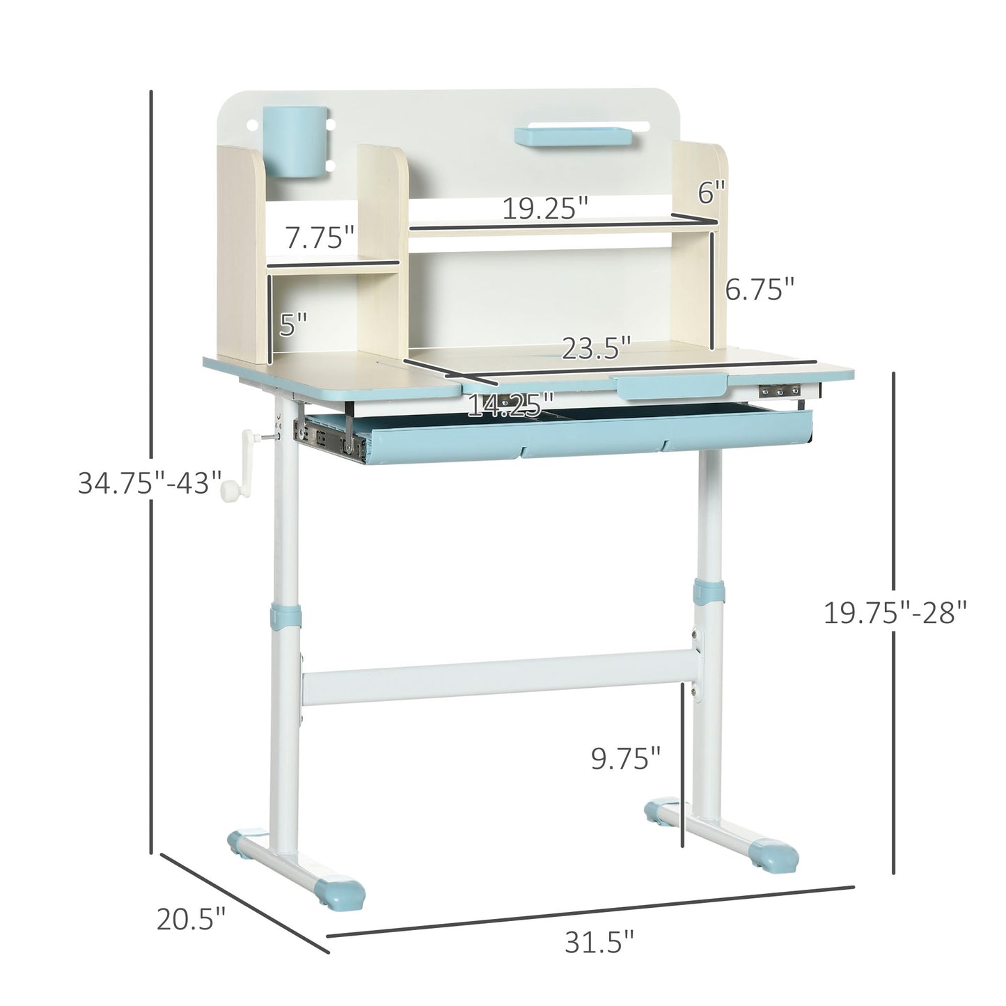 Wooden Kids Study Desk - Height Adjustable, Blue
