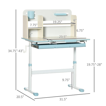 Wooden Kids Study Desk - Height Adjustable, Blue