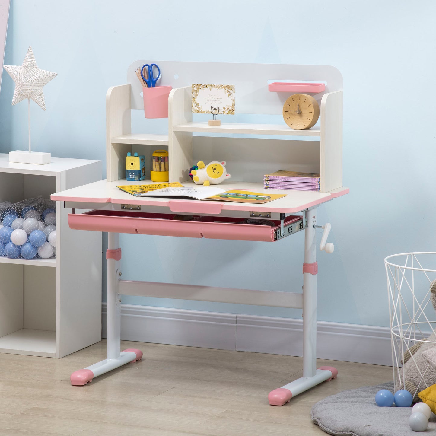Pink Kids Study Desk - Height Adjustable Writing Table