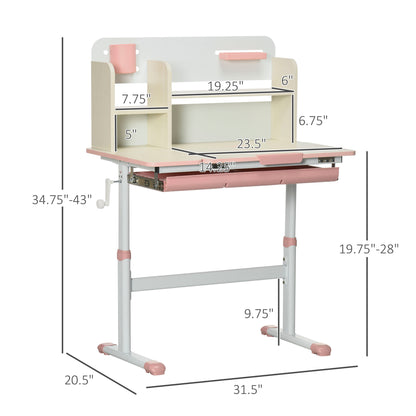 Pink Kids Study Desk - Height Adjustable Writing Table