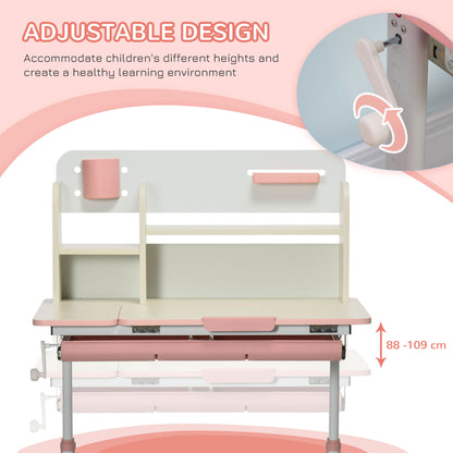 Pink Kids Study Desk - Height Adjustable Writing Table