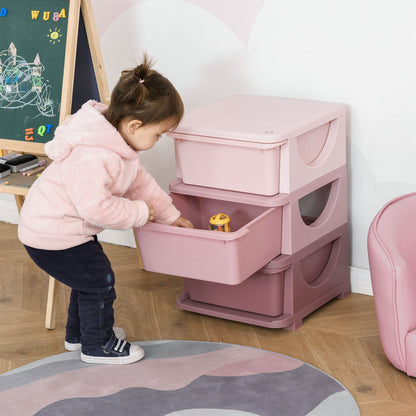 Pink Polypropylene Kids Storage Tower - 3 Tier Bedroom Organizer
