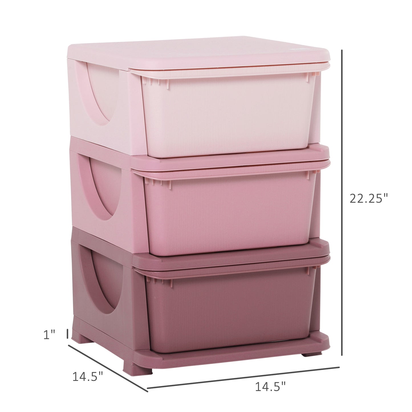 Pink Polypropylene Kids Storage Tower - 3 Tier Bedroom Organizer