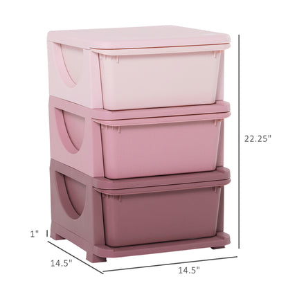 Pink Polypropylene Kids Storage Tower - 3 Tier Bedroom Organizer