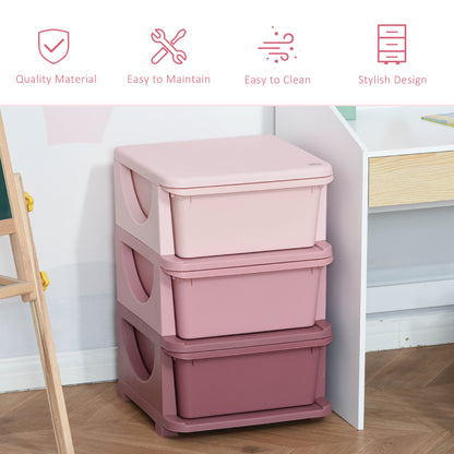 Pink Polypropylene Kids Storage Tower - 3 Tier Bedroom Organizer