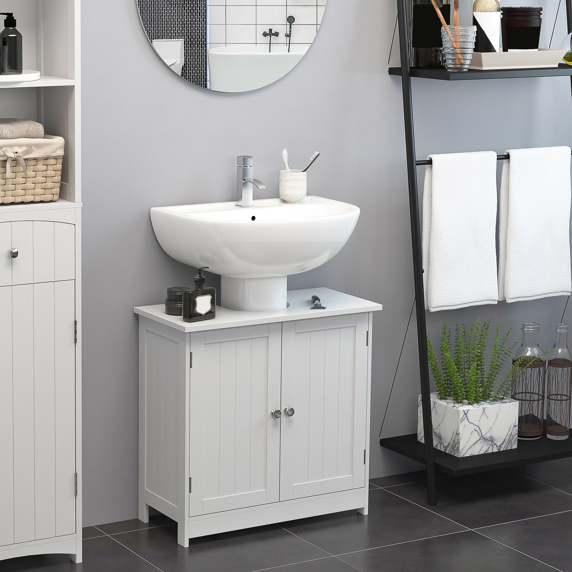White Bathroom Vanity Cabinet with Storage - 24 Inch
