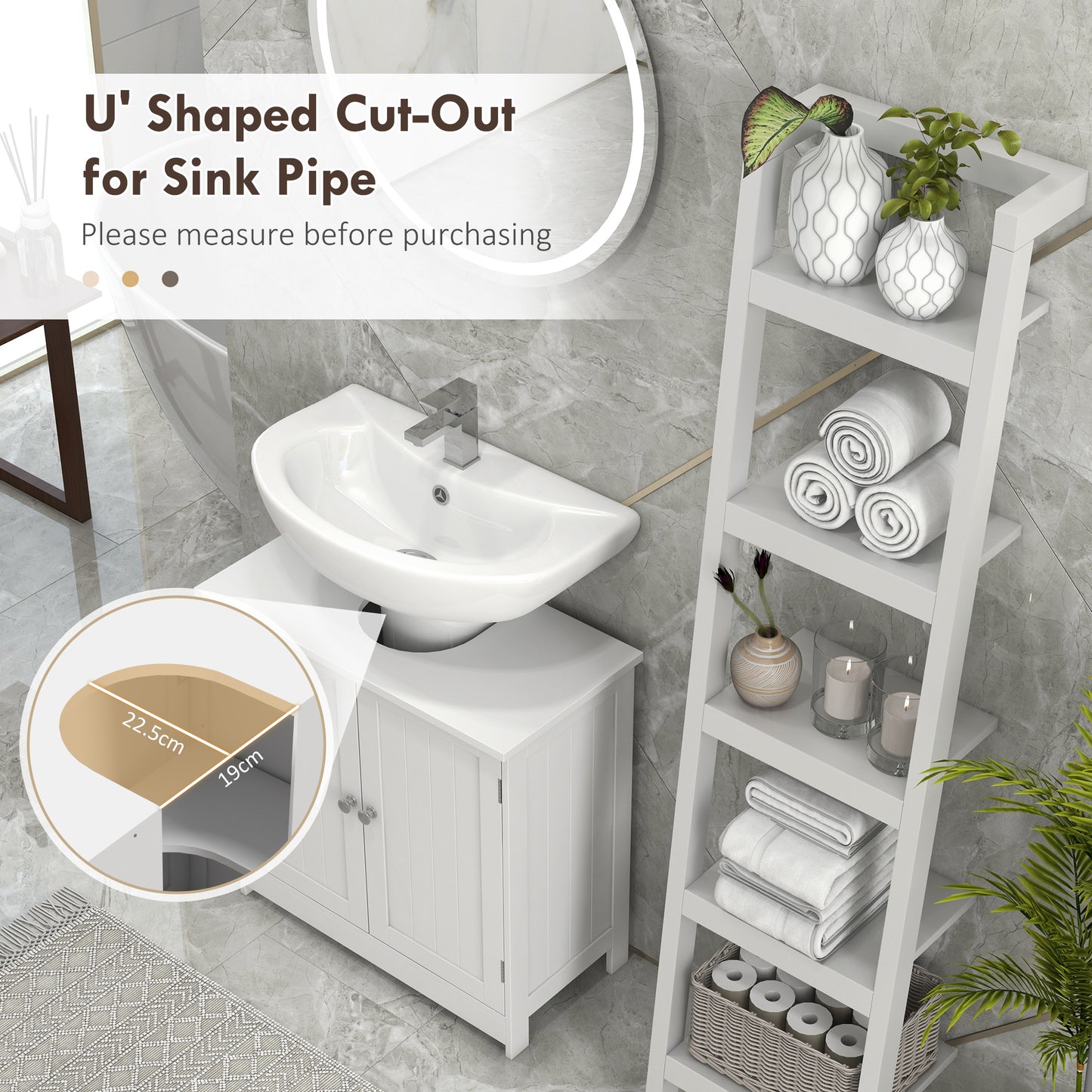 White Bathroom Vanity Cabinet with Storage - 24 Inch