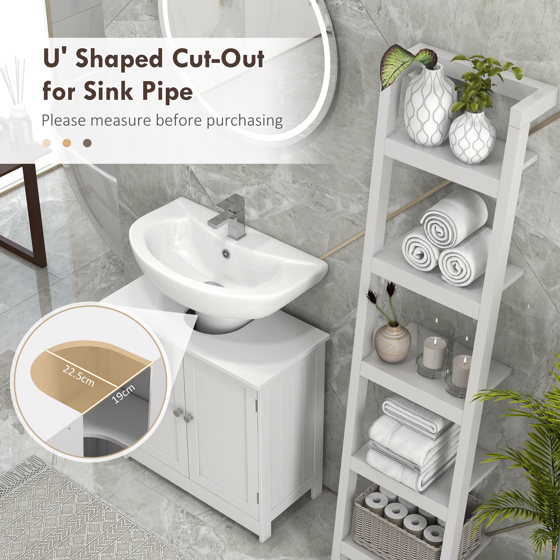 White Bathroom Vanity Cabinet with Storage - 24 Inch