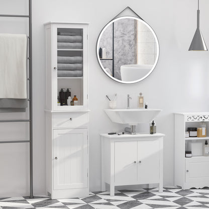 White MDF Bathroom Cabinet - Tall Storage Tower with Drawer for Living Room