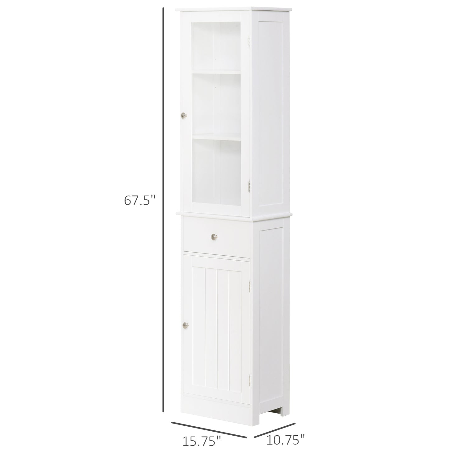 White MDF Bathroom Cabinet - Tall Storage Tower with Drawer for Living Room