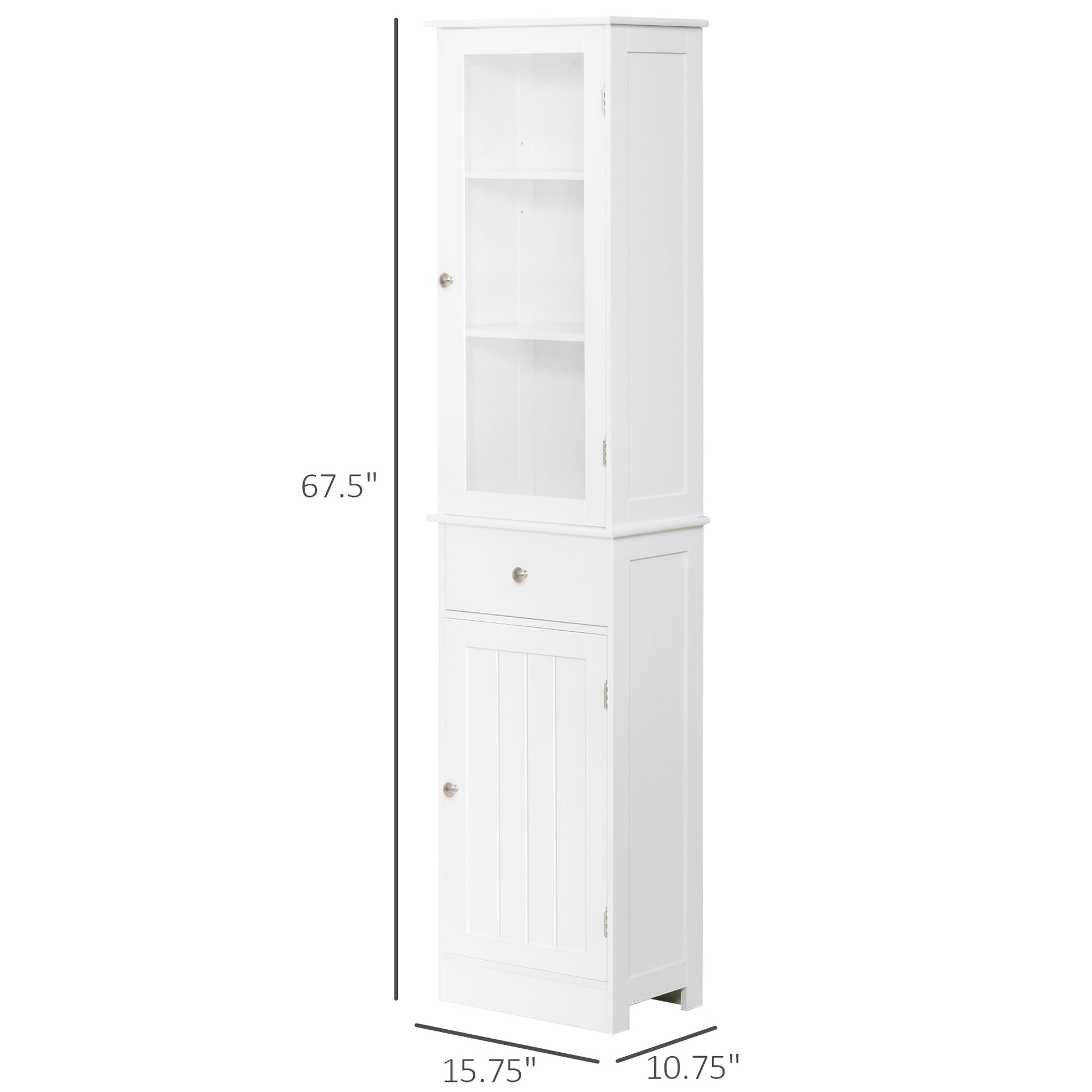 White MDF Bathroom Cabinet - Tall Storage Tower with Drawer for Living Room