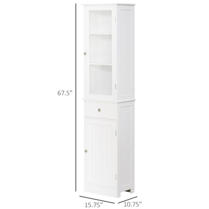 White MDF Bathroom Cabinet - Tall Storage Tower with Drawer for Living Room