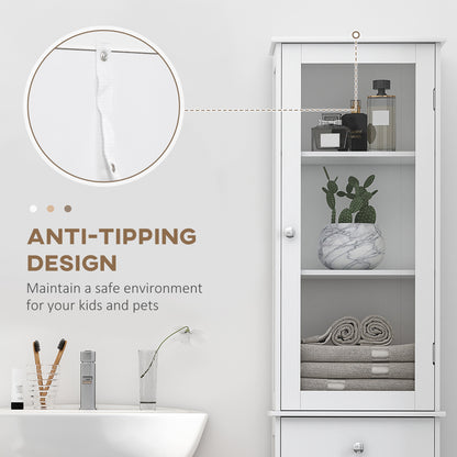 White MDF Bathroom Cabinet - Tall Storage Tower with Drawer for Living Room