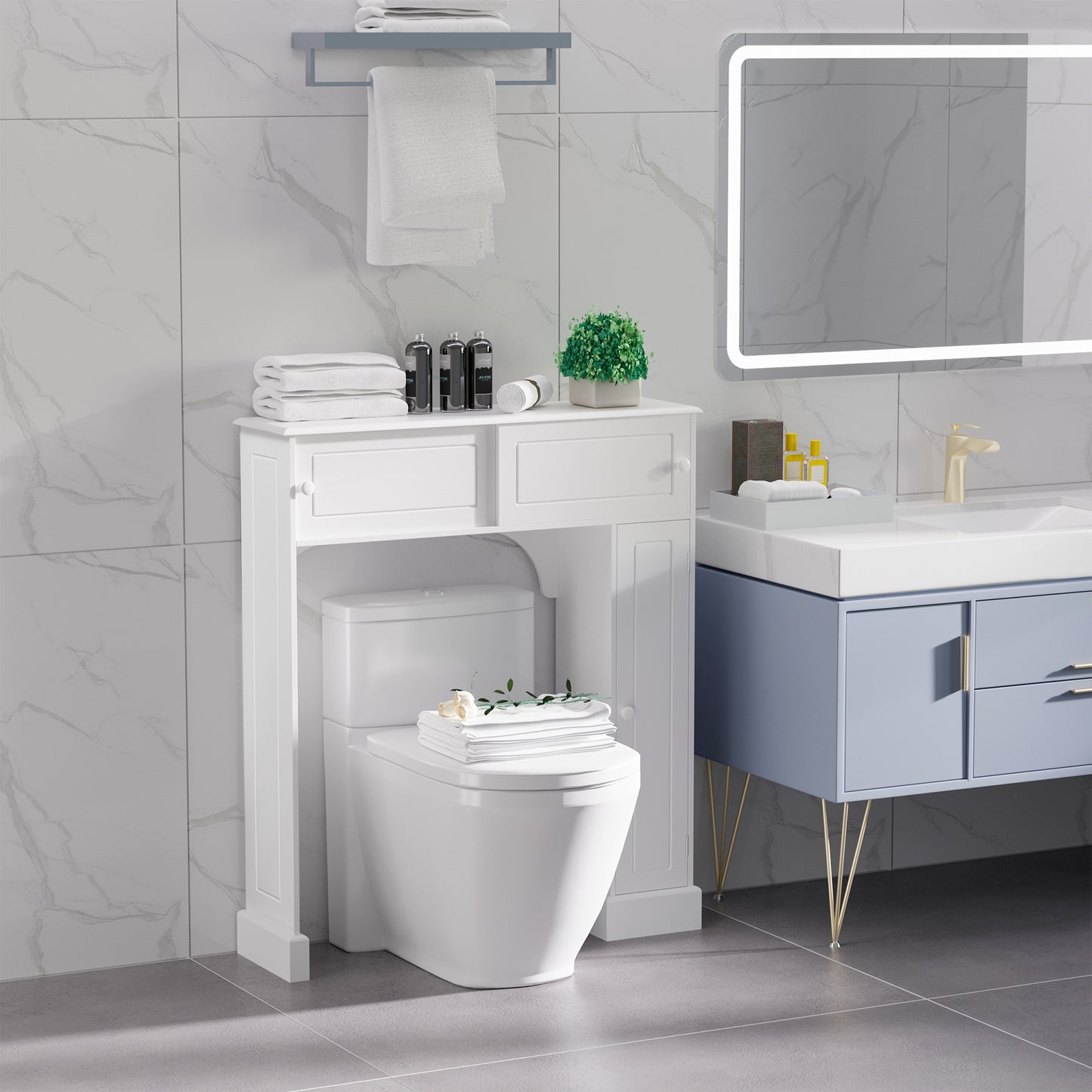 Over-the-Toilet Bathroom Cabinet - White MDF Storage