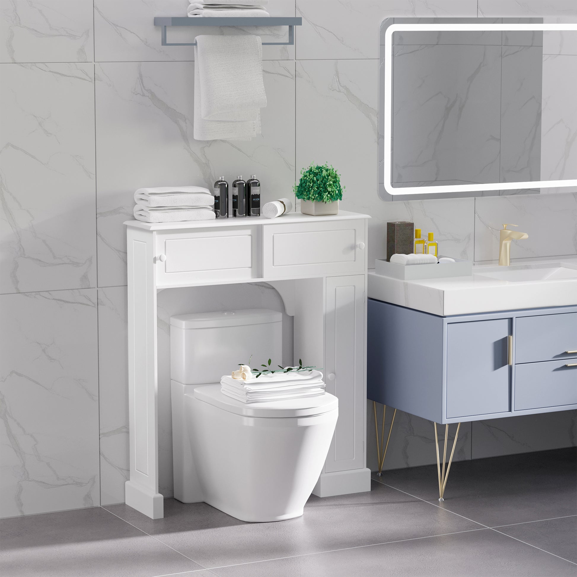 Over-the-Toilet Bathroom Cabinet - White MDF Storage