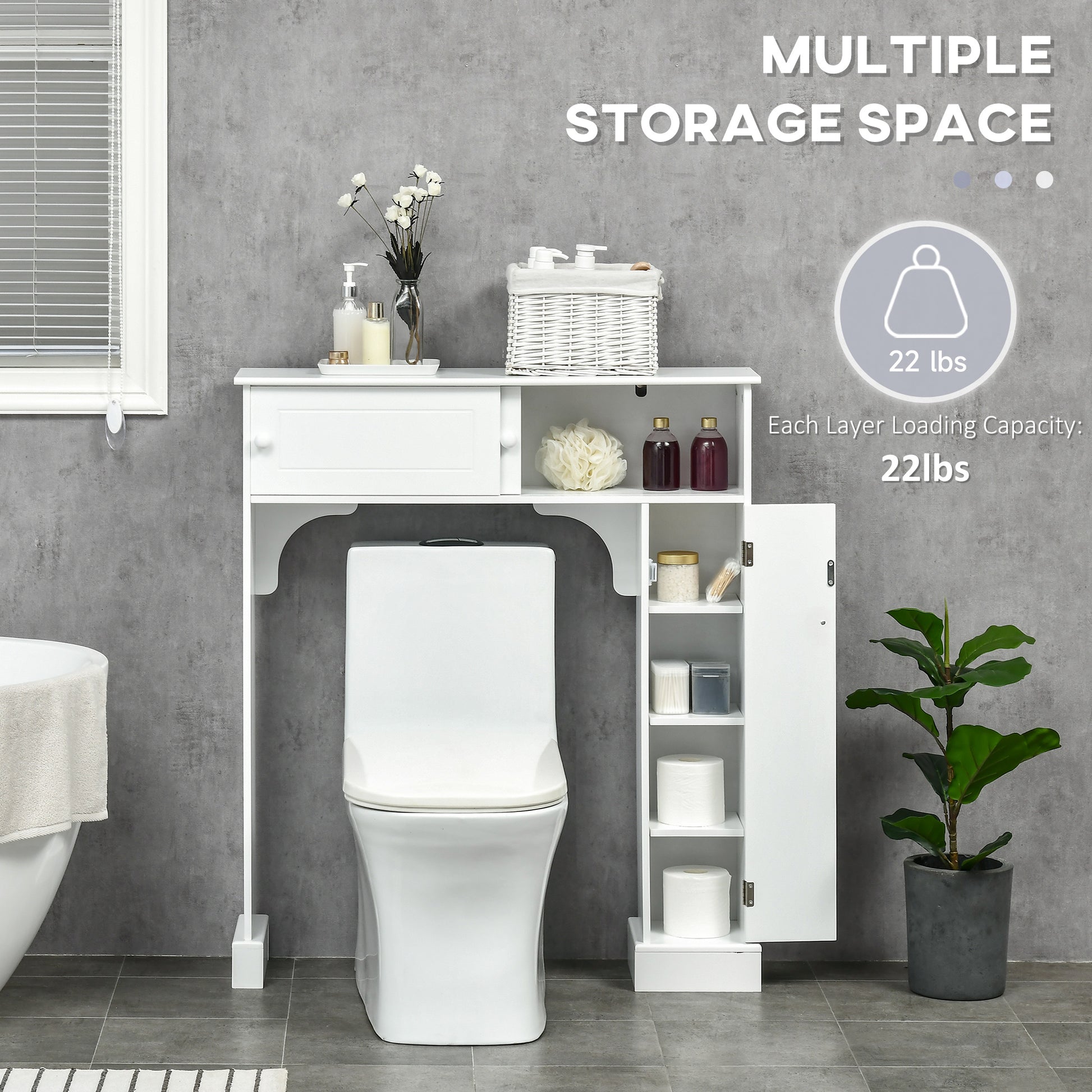 Over-the-Toilet Bathroom Cabinet - White MDF Storage