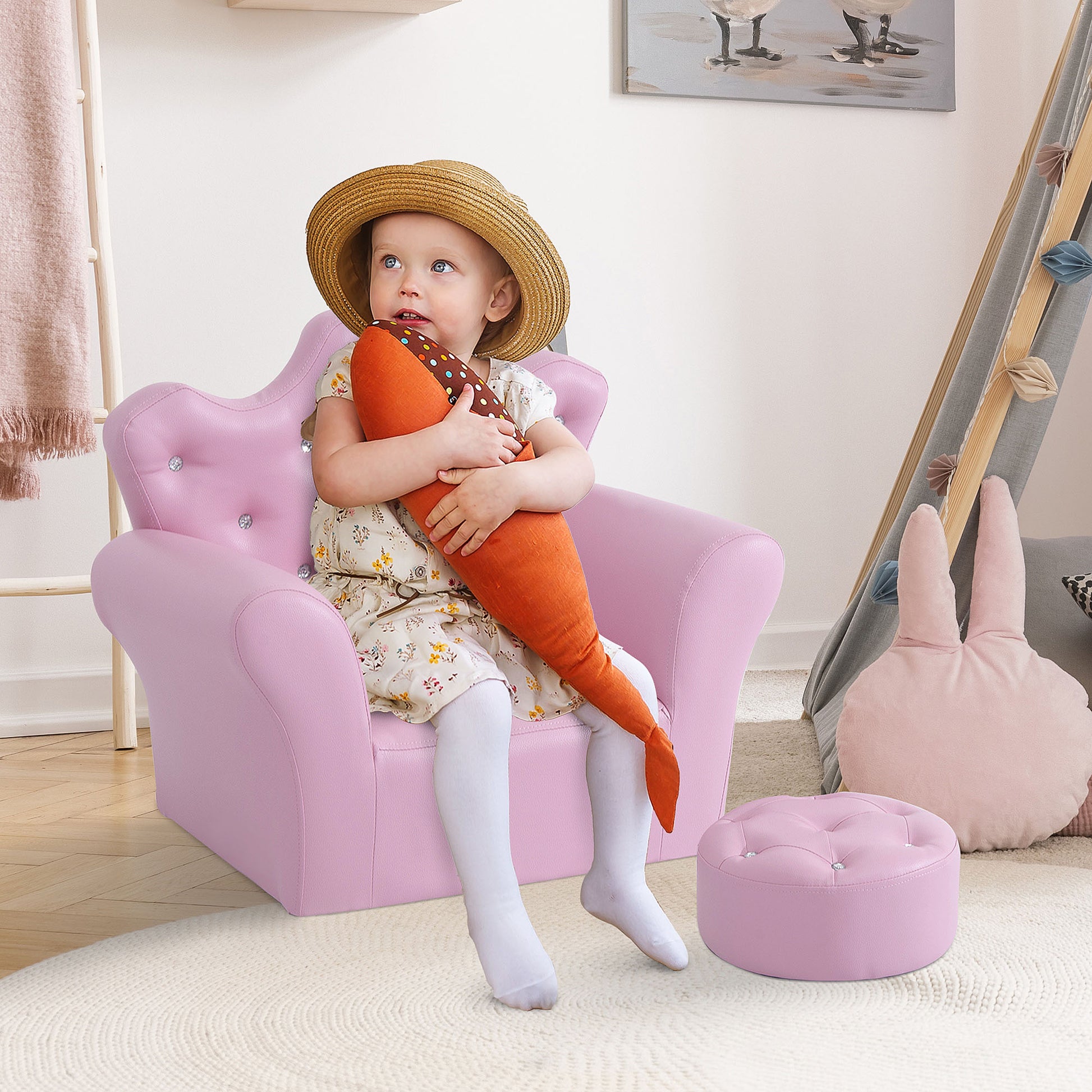 Pink Toddler Sofa Set with Footstool - 2 Piece Kids Chair