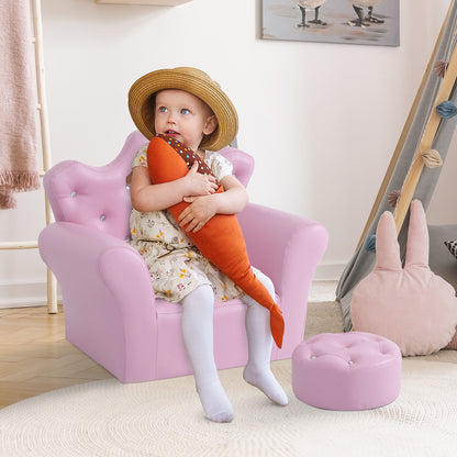 Pink Toddler Sofa Set with Footstool - 2 Piece Kids Chair