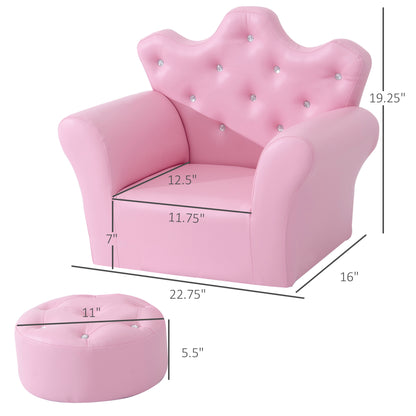 Pink Toddler Sofa Set with Footstool - 2 Piece Kids Chair