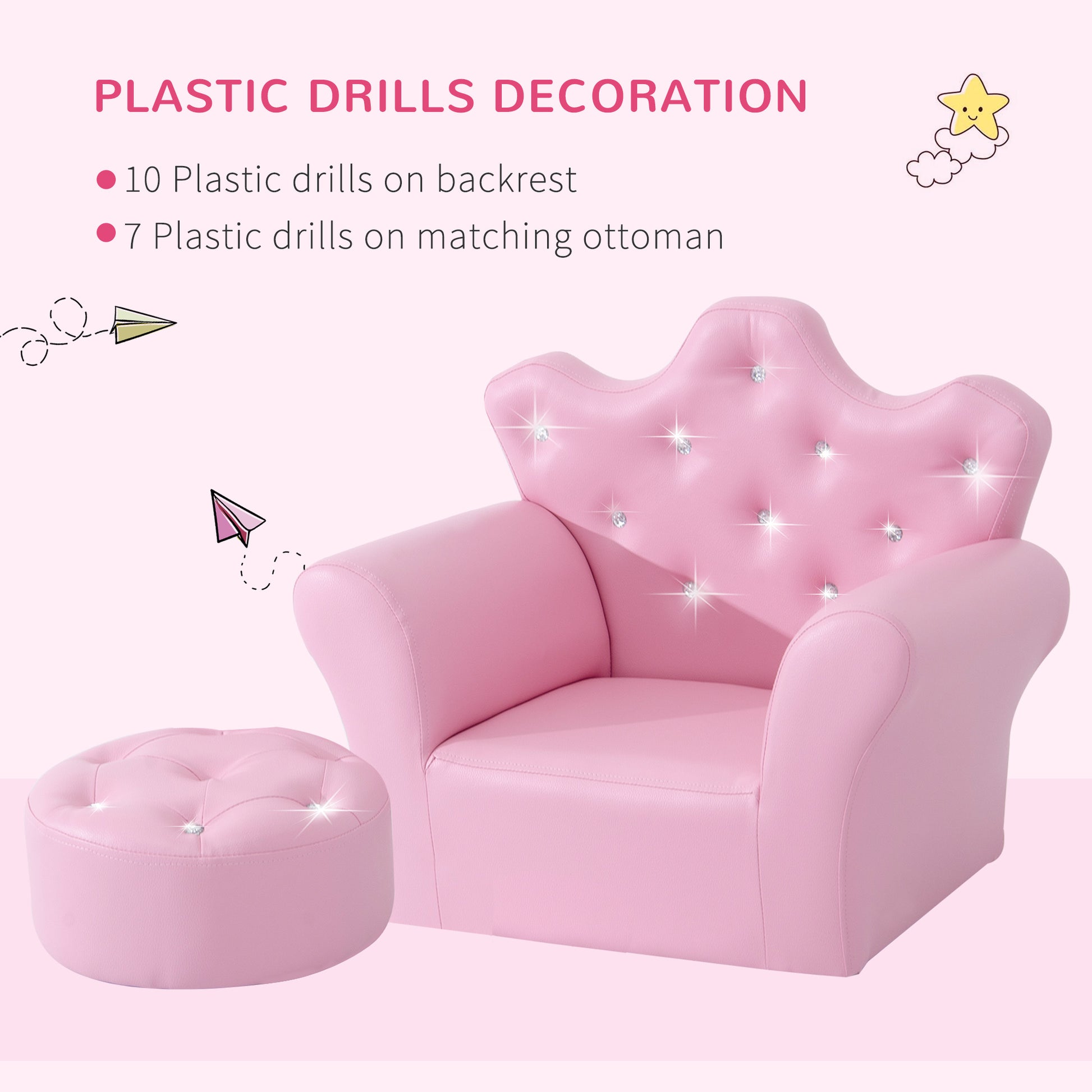 Pink Toddler Sofa Set with Footstool - 2 Piece Kids Chair