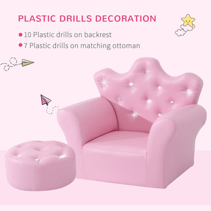 Pink Toddler Sofa Set with Footstool - 2 Piece Kids Chair